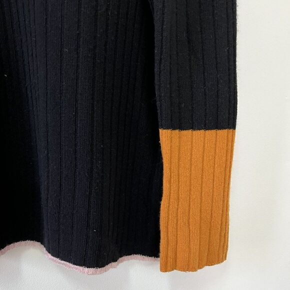 CLEARANCE - Terre Alte Black Colorblock Superfine 100's Wool Mock Neck Sweater - Picture 4 of 7